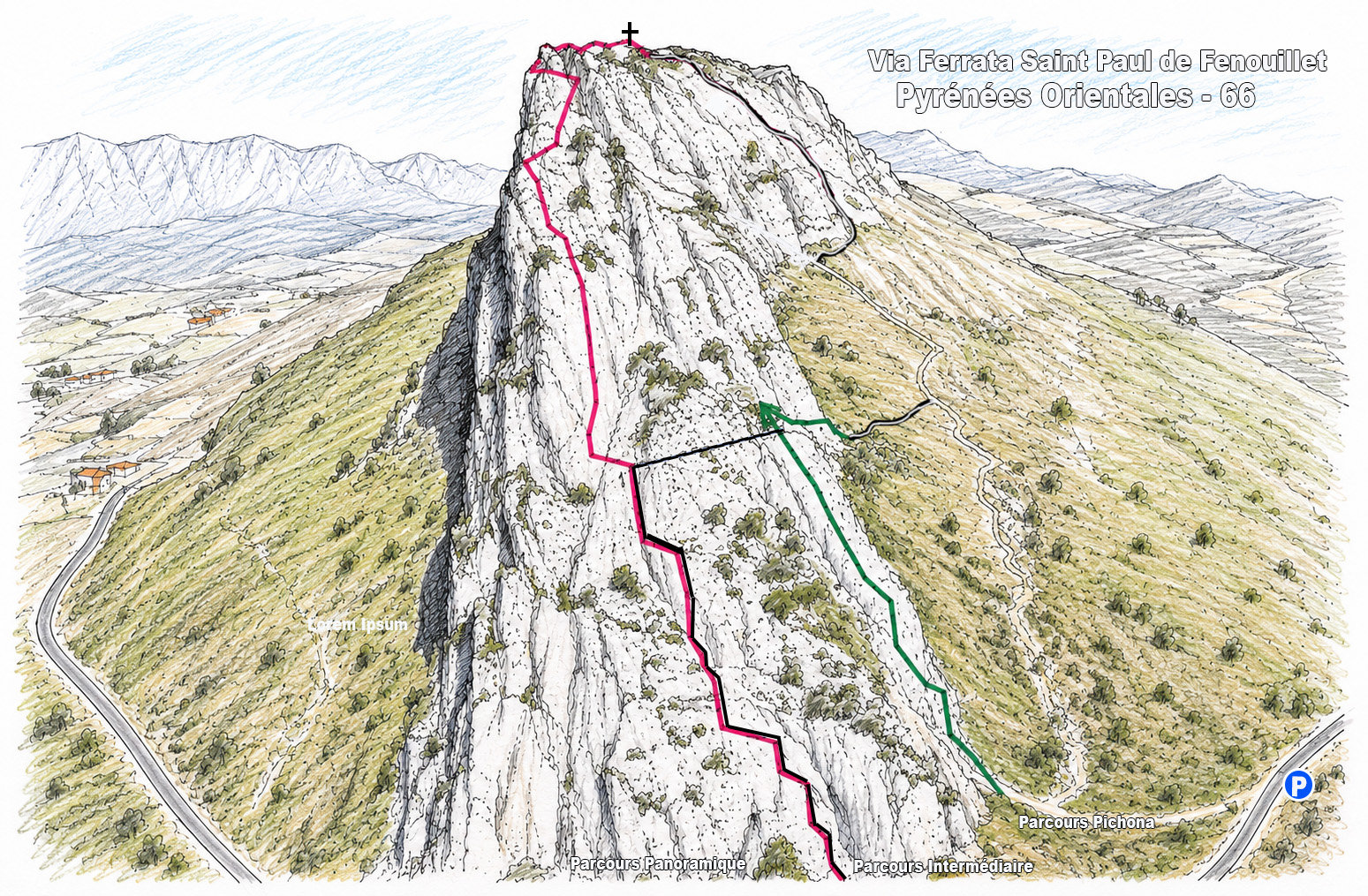 Topographie Via Ferrata Saint Paul de Fenouillet (Pichoona, Intermédaire, Panoramique) Topographie Via Ferrata Saint Paul de Fenouillet (Pichoona, Intermédaire, Panoramique)